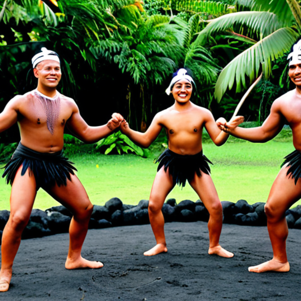 Samoan Culture**

"A group of Samoan dancers, fully clothed in traditional lava-lava attire, performing the 'sasa' dance. The background features a traditional 'umu' earth oven and tropical foliage. Safe for work, appropriate content, perfect anatomy, natural pose, well-formed hands, proper finger count, high quality, family-friendly, professional photography."

**