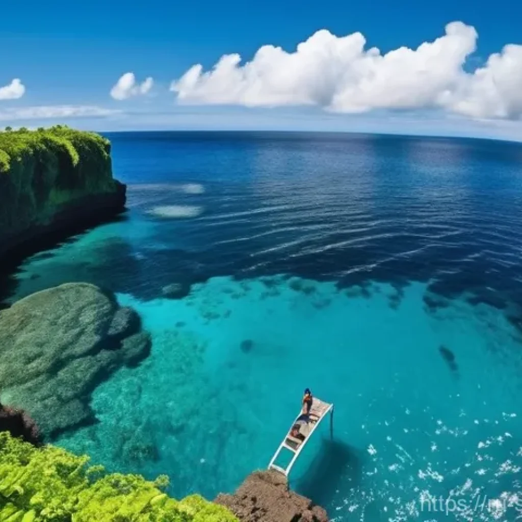 사모아의 특이한 동굴 및 지형 탐방 - **Prompt for To-Sua Ocean Trench:**
    "A breathtaking aerial view of the To-Sua Ocean Trench in Sa...