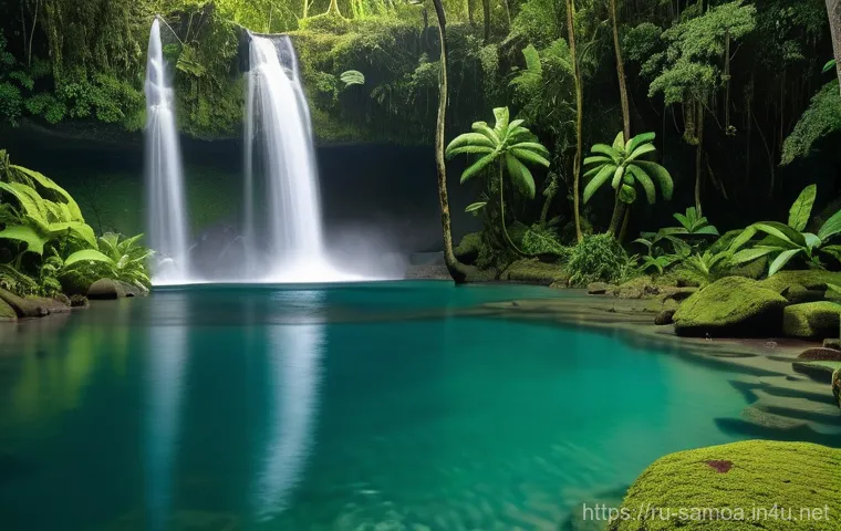 사모아의 특이한 동굴 및 지형 탐방 - **Prompt for To-Sua Ocean Trench:**
    "A breathtaking aerial view of the To-Sua Ocean Trench in Sa...
