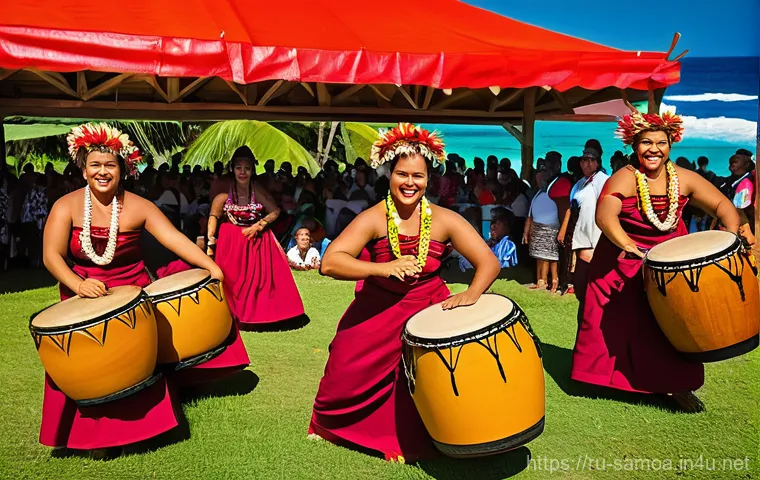 사모아 최대 축제 테울라 페스티벌 - **Teuila Festival Dance Celebration:** A vibrant and energetic scene depicting the heart of the Teui...