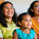사모아에서 유명한 종교 행사 - **A Vibrant Samoan Sunday Service:** Depict a multi-generational Samoan family joyfully attending a ...